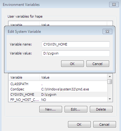 configure cygwin windows home environment variables