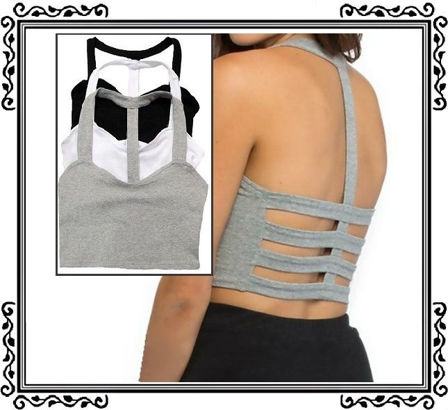 Cotton Knit Halter Caged Back Cutout Strappy Crop Top Tank Camis Black