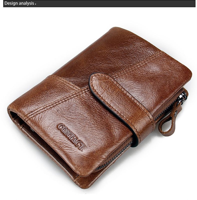 Large Capacity Mens Vintage Handbag Purse Checkbook Real Leather Trifold Wallet